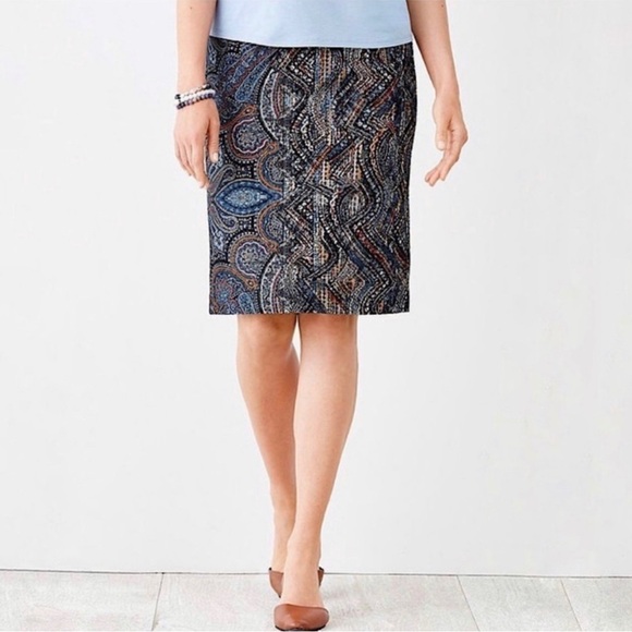 J. Jill Mod Paisley Jacobean Print Ponte Pencil Skirt Size Medium - Picture 5 of 7